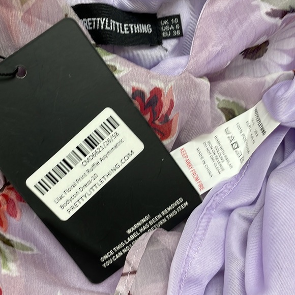 PrettyLittleThing Dress Lilac Floral Print Ruffle Asymmentric - Picture 6 of 6